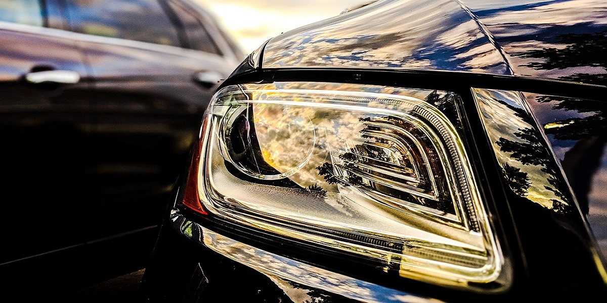 The right headlight of a car